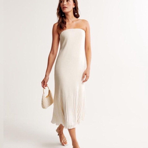 Abercrombie & Fitch Giselle Pleat Release Midi Dress White - Picture 4 of 4